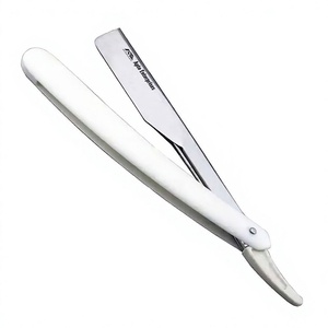 Lame en acier inoxydable, manche en plastique blanc, équipement de salon de beauté, rasoir à barbe pour hommes, rasoir de barbier de qualité supérieure - Product Image 1