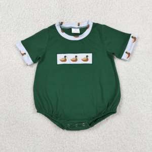 SR4092 rts Mono de manga corta con estampado de pato verde para bebés y niños, conjunto de pijama para niña, venta al por mayor - Product Image 2