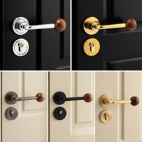 Poignée de porte intérieure design moderne en alliage de zinc, levier en bois de noyer, boule noire