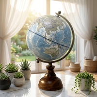 Globe terrestre de style vintage avec cadre en bois et métal, papier 17x14.5x25.5cm, décoration de bureau éducative, certifié CE, cadeau