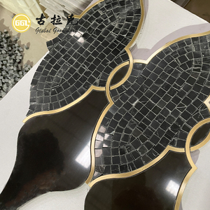 Diseño clásico Nero Marquina Mármol Mezcla Líneas de latón Azulejos de mosaico para decoración de interiores - Product Image 6