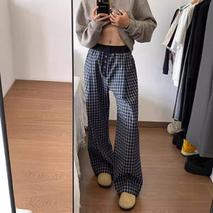 Vintage rétro bleu <span class=keywords><strong>treillis</strong></span> <span class=keywords><strong>pantalon</strong></span> ample hommes lâche et paresseux Style <span class=keywords><strong>pantalon</strong></span> tombant droit pantalons décontractés - Product Image 4