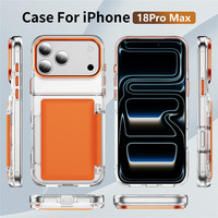 Étui de téléphone transparent avec support rabattable dissimulé, fente pour cartes, design portefeuille et cadre de caméra électroplaqué pour iPhone 18 15 16 17 Pro Max
