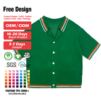 Polo tricoté en maille de coton à manches courtes pour homme, style cardigan, ajouré, pour l'été et la plage, avec logo personnalisé