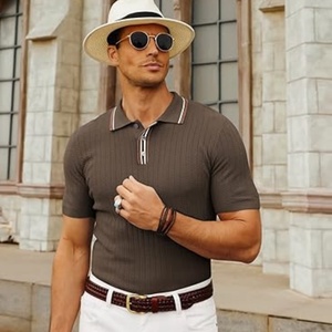 Mens Knitted Breathable Sporty Print for Shirts Short Sleeve Textured Viscose/Polyester Golf - Product Image 2