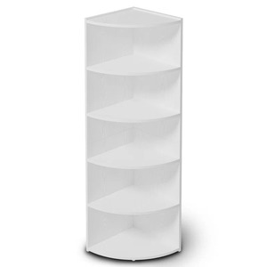 Venta al por mayor de estantería en forma de abanico de madera blanca de 6 niveles de almacenamiento de esquina de estantería para el hogar y la Oficina