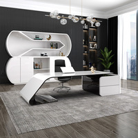 Bureau de direction moderne en bois blanc personnalisable, durable et écologique, avec tiroirs de rangement en panneaux de bois pour villa