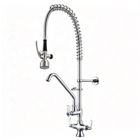 Keran Dapur Komersial Pre Rinse Spray, Pemasangan di Dek, 4-Inci, Kuningan, Kartrid Keramik, Nozzle Putar, Keran Mixer Restoran