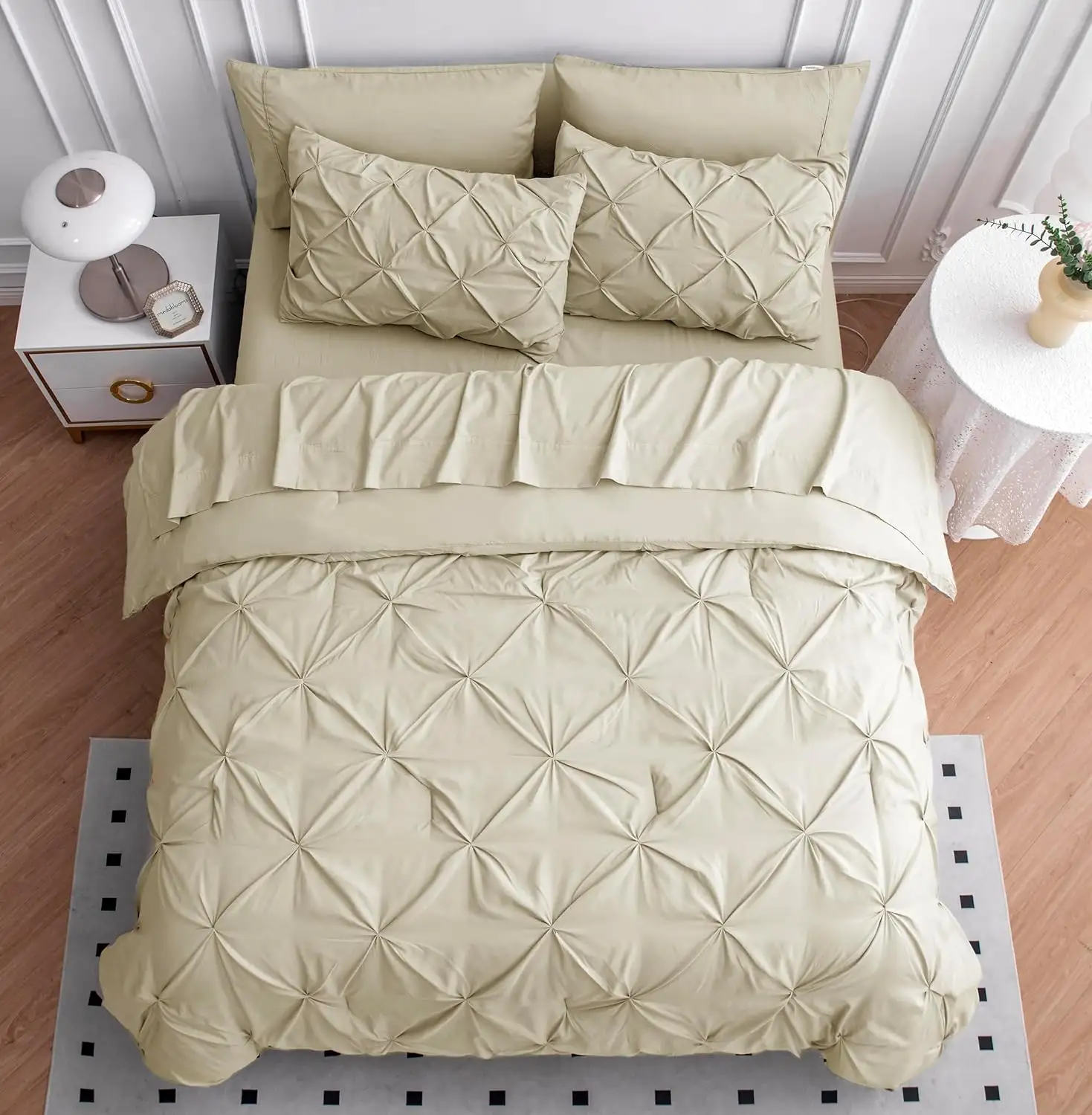 Ensemble de literie King Size plissée pincée avec couette Parure de lit Pintuck doux Linge de lit