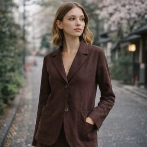 高品質サプライヤー婦人服、カスタムメイドのリネン生地婦人用ファッショナブルなコート、エレガントな女性向け - Product Image 4