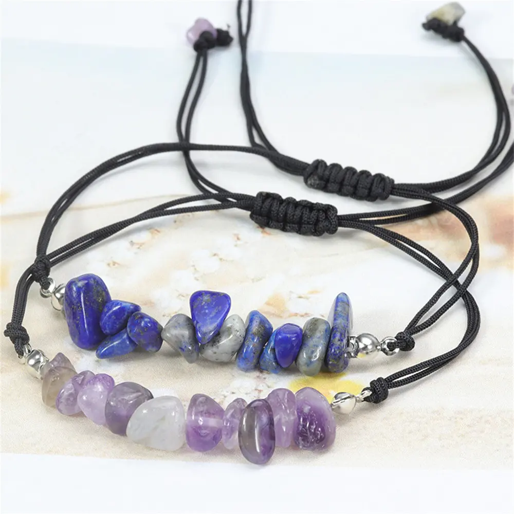 Natural Stone Bracelets Colorful Stones Adjustable Bracelet Hand Braided Natural Gemstone Jewelry