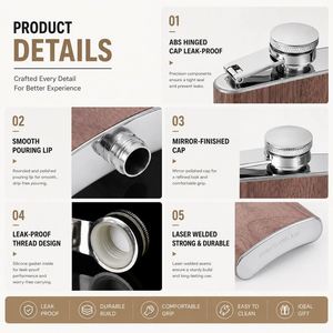 Custom Logo 6Oz Stainless Steel Hip Wood Grain <b>Wrap</b> Whiskey Bottle Portable Metal Pocket Liquor Flask for Business Gift - Product Image 4