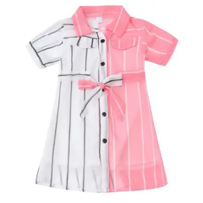 Matching Stripe Patchwork Short Sleeve Dress for children girl dress