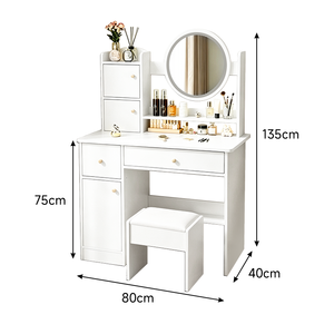 Table de toilette blanche brillante à 3 tiroirs avec éclairage – Achetez à prix réduit - Product Image 2