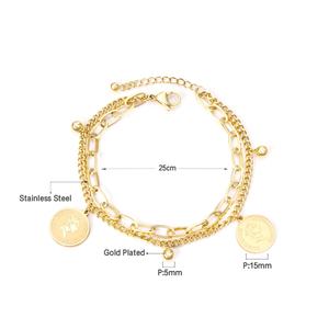 Bijoux de mode, grands bracelets, bracelets plaqués or 18 carats, pendentifs en acier inoxydable, breloques pour bracelet, bracelets multi-couches pour femmes - Product Image 3