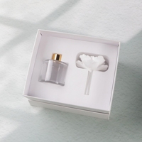 Diffuseur de parfum d'ambiance en cire parfumée, avec bâtonnets, en pot de verre de 50 ml, motif floral en porcelaine faite main, pour cadeau de luxe