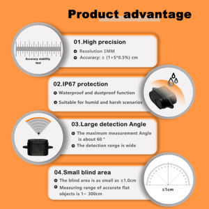 मोरे मे101c उच्च परिशुद्धता Rs485 त्वरित प्रतिक्रिया ip67 गैर-संपर्क अल्ट्रासोनिक सेंसर वाटरप्रूफ तरल स्तर सेंसर - Product Image 4