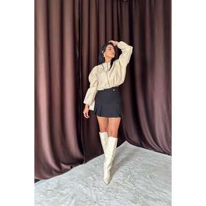 Wholesale Straight Casual <b>Black</b> Pleated <b>Skirt</b> Button Detail XS Size Viscose Rayon Spandex Fabric Formal <b>Plain</b> Print Natural - Product Image 3