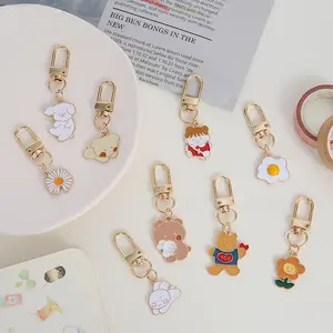 Fashion Trinket Bag Pendant Cartoon Cute Cat Puppy Keychain Sun Flower Key Ring Chain Cute Charm Key Holder for Kids Gift