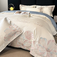 Ensembles de literie en coton brodé avec fermeture à glissière housse de couette de luxe personnalisée drap de lit et housse de couette en pur coton Queen Size
