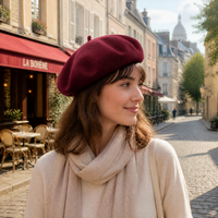 Klassieke wollen baret Franse baret voor dames en heren, vilten wollen baretmuts bordeauxrood, Parijse stijl wintermuts OEMODM groothandel