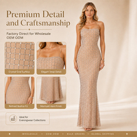 Robe de soirée personnalisée de luxe en maille ornée de strass pour femme, bretelles spaghetti, coupe ajustée, robe longue