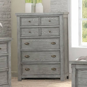 Commode de rangement pour chambre à coucher à 7 tiroirs et quincaillerie variée, meuble rustique décontracté, style ferme moderne, gris - Product Image 1