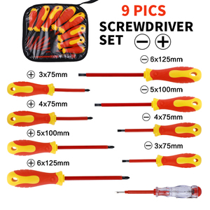 Jeu de tournevis isolés 9 pièces avec poignée en plastique Outils d'électricien de qualité industrielle et bricolage personnalisables OEM - Product Image 1
