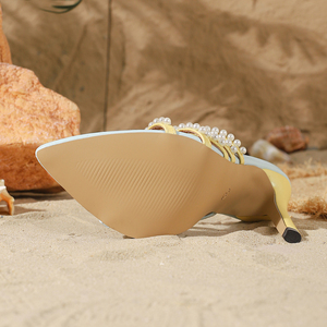 French-style Elegant Stiletto Heeled Sexy Color-<b>blocked</b> Pointed-toe Strappy Beaded Open-toe High-heeled Sandals - Product Image 6