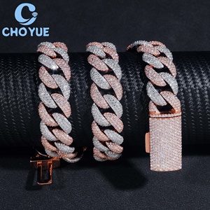 Cadena de eslabones cubanos de moissanita de 18 mm chapada en oro rosa de plata de ley 925 de dos tonos, estilo hip-hop para hombre, joyería Iced Out - Product Image 1