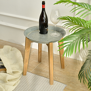 High Quality Farmhouse Indoor <b>Rustic</b> Round Wood Leg Metal Tray Side <b>Coffee</b> <b>Table</b> - Product Image 3