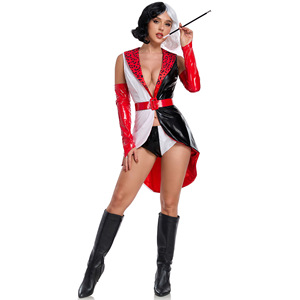 Disfraz de Bruja Sexy para Mujer Adulta, Color Negro, Blanco y Rojo, para Representaciones Escénicas, Cosplay, Halloween, <span class=keywords><strong>Cruella</strong></span> De <span class=keywords><strong>Vil</strong></span> - Product Image 1