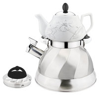 Bouilloire à sifflet classique en acier inoxydable non électrique, théière combinée, double bouilloire, compatible gaz et induction, Aubergine