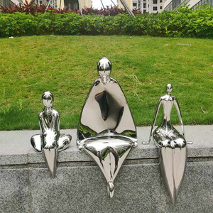 Stainless Steel Abstract Figure Sculpture Outdoor Garden Decor Mirror Finish Floor Mount Customizable Size - Product Image 1