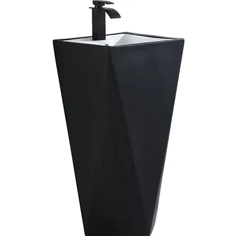 designer bathroom pedestal free standing ceramic cement sink wash basin solid surface black sink counter