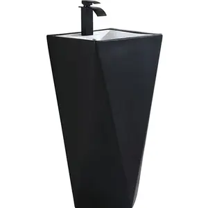 Évier de salle de bains en céramique, sur pied, surface unie, lavabo de ciment, comptoir d'évier noir