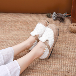 Nouvelles chaussures d'été respirantes en lin pour <span class=keywords><strong>femme</strong></span>, style ethnique, petites chaussures de pêcheur à enfiler avec doublure en coton - Product Image 4