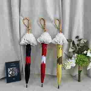 Parapluie OEM de marque, vente en gros, revêtement noir anti-UV UPF50, 8 baleines, manche en bambou, imprimé pois, pour femme - Product Image 1