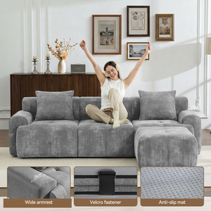 Meroow MS1 UK Local Warehouse L-Shaped <b>Sofa</b>, Extra <b>Support</b> High Back Modular Couch with 3 Pillows - Product Image 2