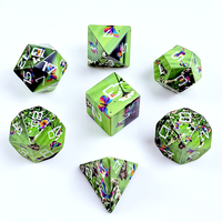 Lot de 7 dés polyédriques en acrylique imprimé de 28g, motif papillon vert, bords tranchants, pour jeux de rôle de table (DND), vente en gros