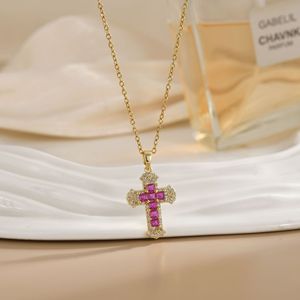 Waterproof 18K Gold-plated Stainless Steel <strong>Cross</strong> Pendant Necklace <strong>with</strong> Zircon Romantic Link <strong>Chain</strong> Women's Jewelry Gift - Product Image 3