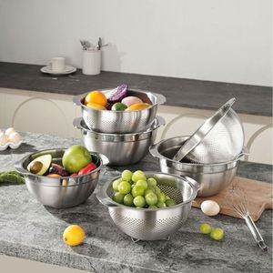 Ensemble de bassines en acier inoxydable 304 de qualité alimentaire, épaissies, pour la cuisine domestique, panier de lavage et d'égouttage des légumes, passoire à soupe, compatible lave-vaisselle - Product Image 1