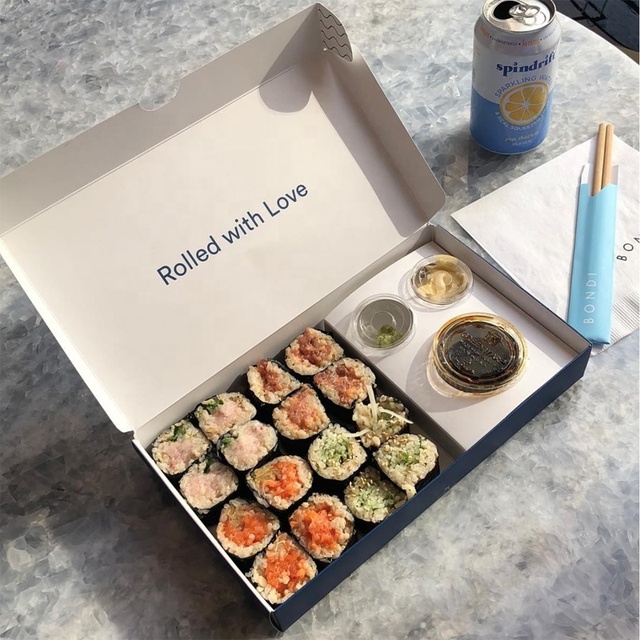 Wholesale Biodegradable Disposable Custom Food Paper Packaging Takeaway Meal Sushi Dessert Food Delivery Matt Lamination