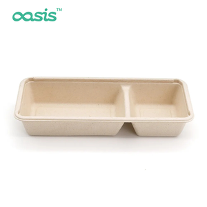 Vaisselle jetable compostable et biodégradable de 16 oz (500 ml) en bagasse de canne à sucre, étanche, résistante à la graisse, sans BPA, avec gaufrage pour accompagnement - Product Image 1