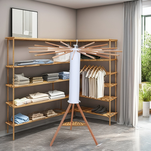 Séchoir à linge multifonctionnel pliable en <span class=keywords><strong>bambou</strong></span> Kesing, design pieuvre, pour salon et salle de bain, idéal pour le rangement et le nettoyage - Product Image 3