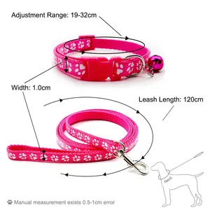 개 목걸이 가죽 끈 세트 발 인쇄 고양이 목걸이 및 가죽 끈 도매 애완 동물 목걸이 - Product Image 2