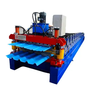 Roofing Sheet Wall Panel Double Layer Glazed Step Q Tile Trapezoidal Roll Forming Machine IBR Roll Forming Rolling Former Line