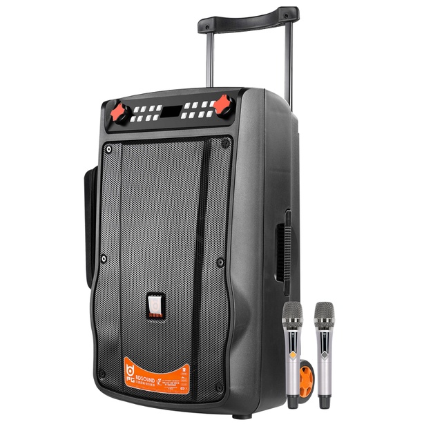 Portable Trolley Speaker with Dual UHF Wireless Mic, 12-inch Woofer, Bluetooth, USB Recording, Ideal for Outdoor Party & Karaoke