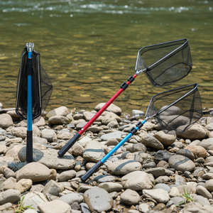 Filet pliable triangulaire <span class=keywords><strong>rouge</strong></span> et bleu pour le commerce extérieur, ensemble complet avec canne télescopique en alliage d'aluminium, portable, pour la pêche à gros objets - Product Image 2