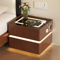 Table de chevet intelligente de style italien, luxe léger, suspendue, chambre à coucher, couleur noyer, lumière LED, charge sans fil